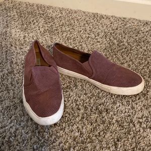 Womens Steve Madden Maroon Eyelet Slip On Sneakers, well worn